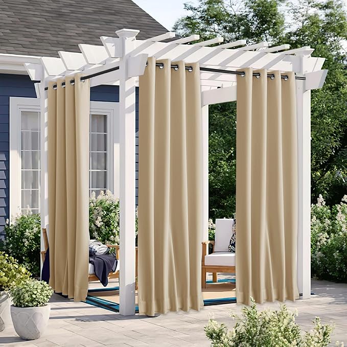 NICETOWN 2 Panels Outdoor Curtains Bottom Fixed W46xL90 Biscotti Beige | by NICETOWN