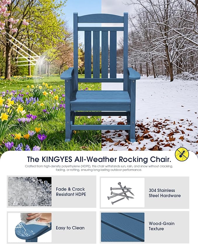 Oversized Outdoor Rocking Chair, Porch Rockers, Unique Blue | - Image 6