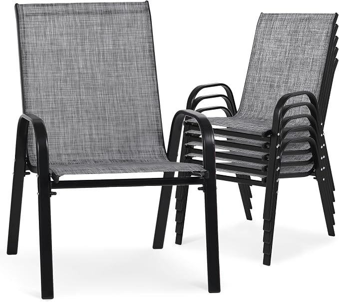 24.4" Wide Outdoor Stackable Chairs Set of 6 | Stacking Patio Chairs by Villeston