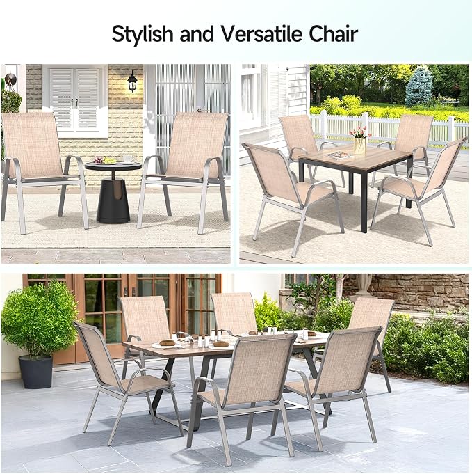 Patio Chairs Set of 2, All Weather Outdoor Dining Chairs | Stackable Dining - Image 7