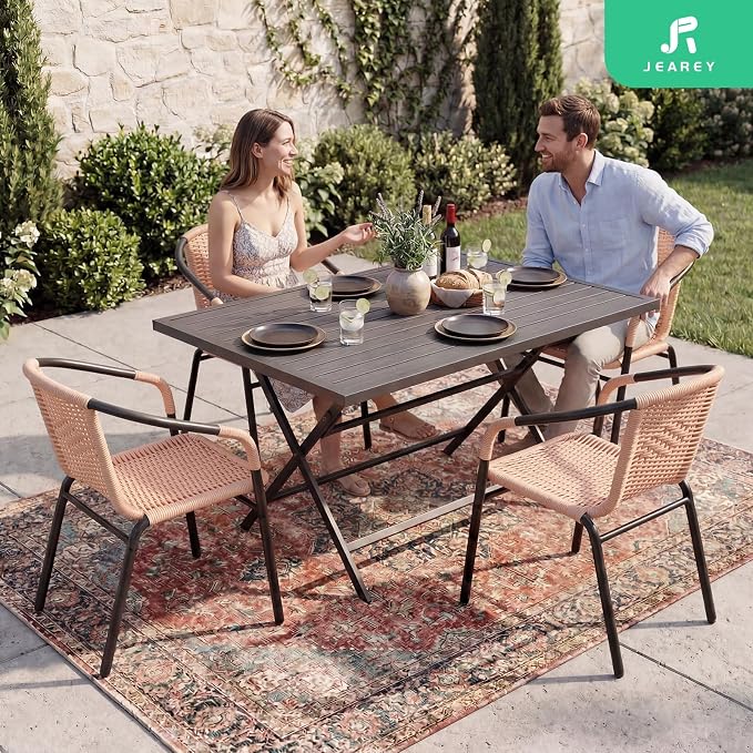 JEAREY Outdoor Patio Rattan Dining Chairs Set of 4, All Weather Stackable - Image 8