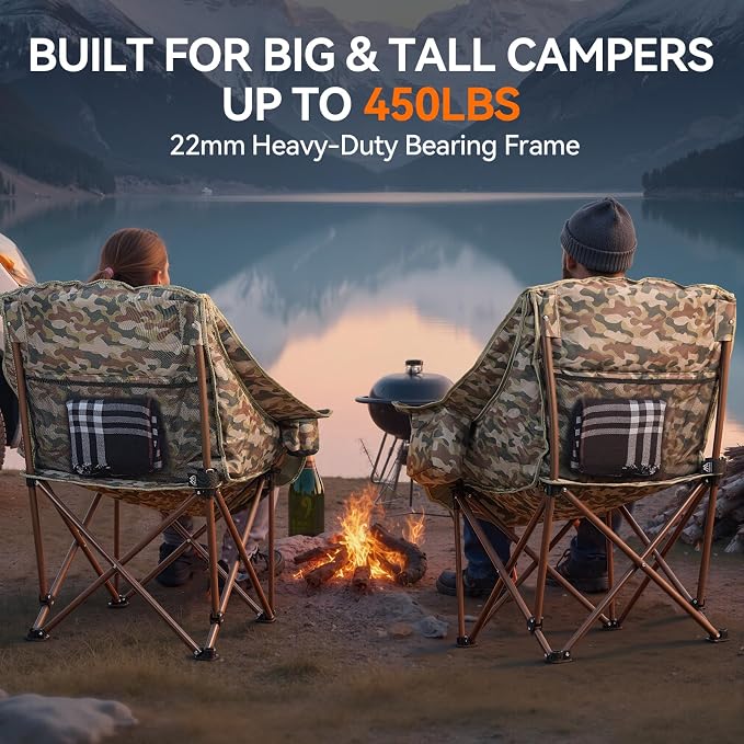 Oversized Camping Chair, Padded Camping Chairs Support 450LBS, Camouflage | - Image 4