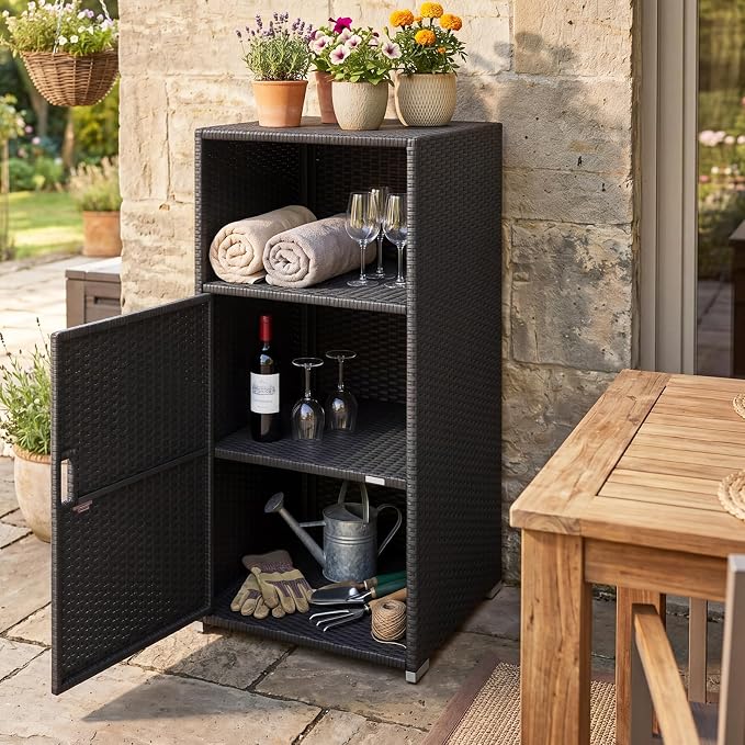 Tangkula Rattan Outdoor Storage Cabinet, Patiojoy PE Wicker Outdoor Cabinet - Image 7