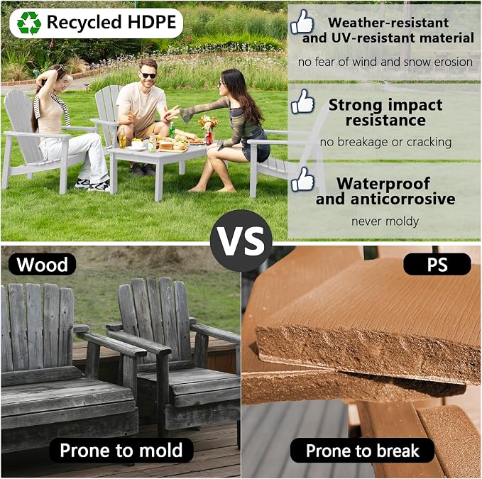 Stackable Adirondack Chairs Set of 2, Compact HDPE, All-Weather - Image 4