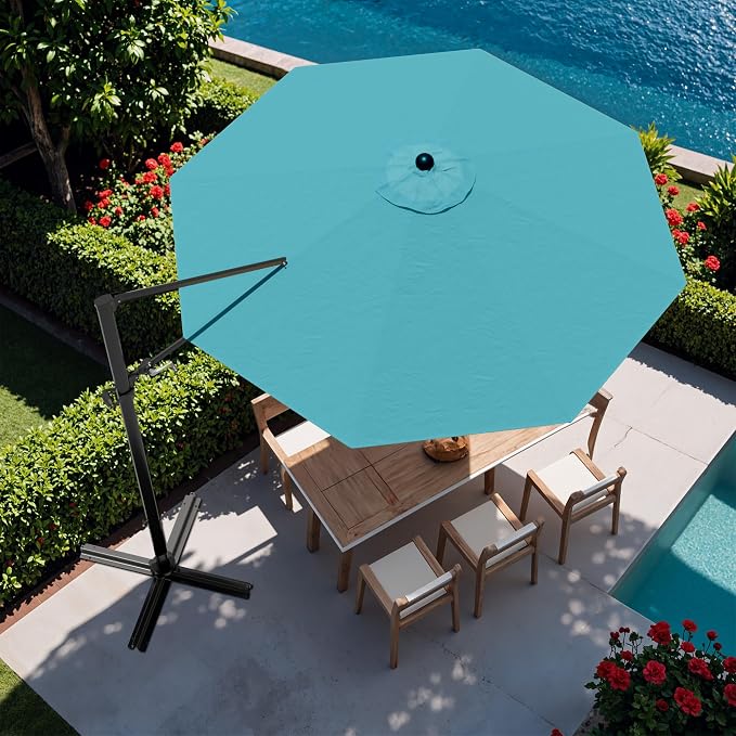 Devoko 10ft Cantilever Patio Umbrella, Round Large Outdoor Umbrella - Image 2