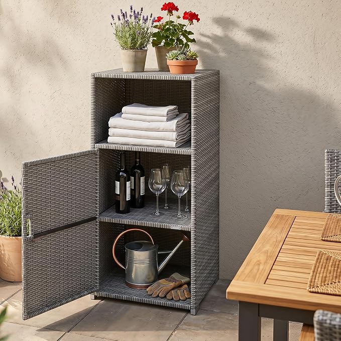 Tangkula Rattan Outdoor Storage Cabinet, Patiojoy PE Wicker Outdoor Cabinet - Image 7