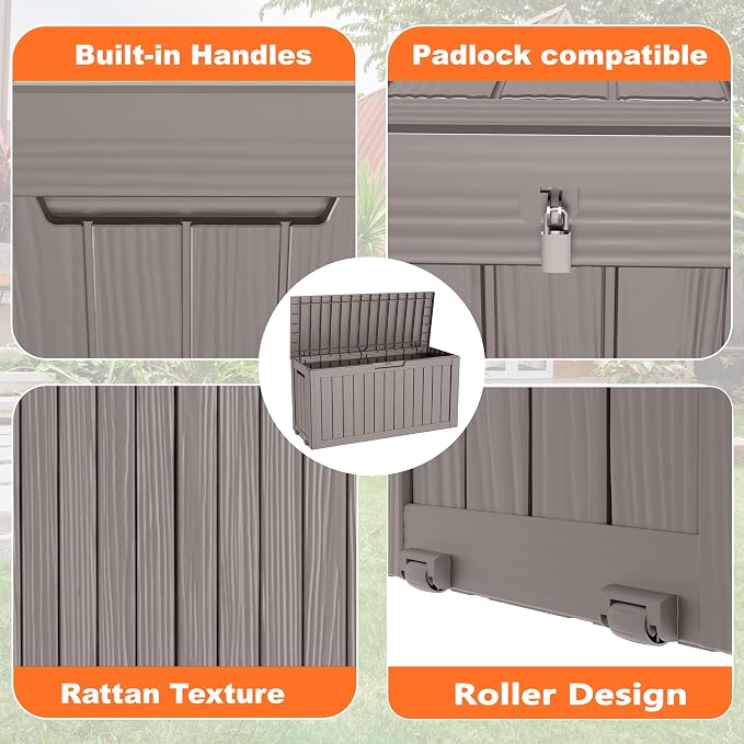 PatioZen 75 Gallon Resin Deck Box, Lockable Patio Outdoor Storage Box - Image 4