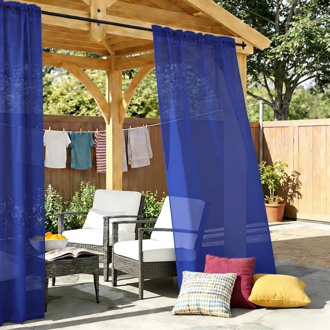 Outdoor Sheer Curtains for Patio Waterproof, 2 Panels Rod Pocket Indoor/Outdoor - Image 2