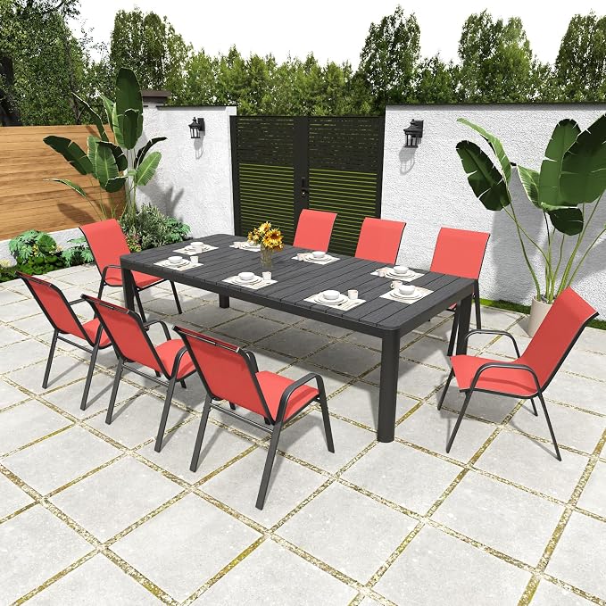 Red Patio Chairs Set of 4, Stackable Outdoor Dining Chairs - Image 8