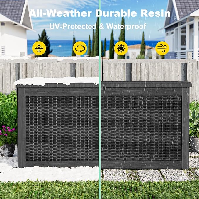 320 Gallon Deck Box Waterproof Outdoor Storage UV Resistant Black | Hydraulic - Image 6