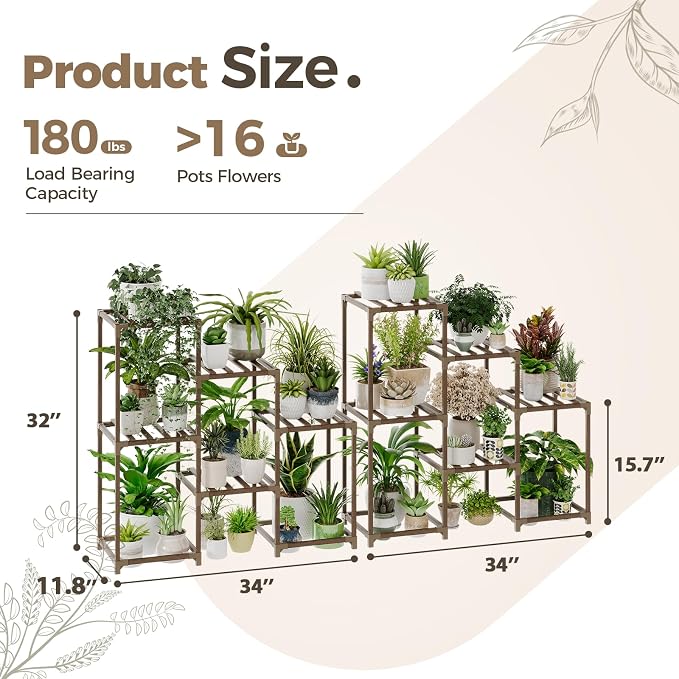 Bamworld 2 Sets of Package Plant Stands Indoor Wood Plant Shelf Outdoor | - Image 5
