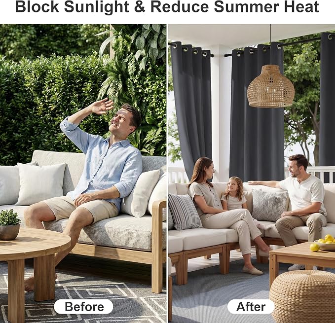 RYB HOME Outdoor Curtains for Patio Deck, Waterproof & Block Sunlight | Thermal - Image 2