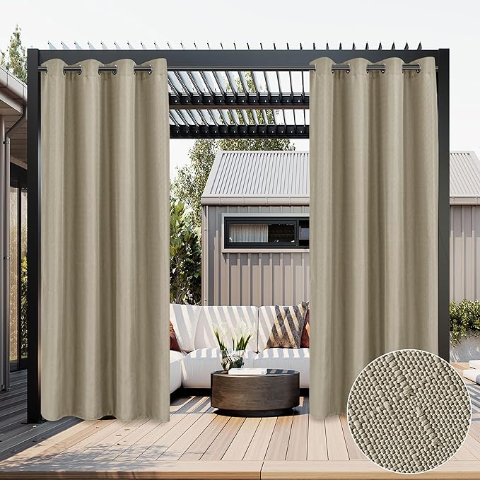 Linen Outdoor Curtains for Patio Waterproof 2 Pcs 54x84 In Taupe | Light by HolidayIdeas
