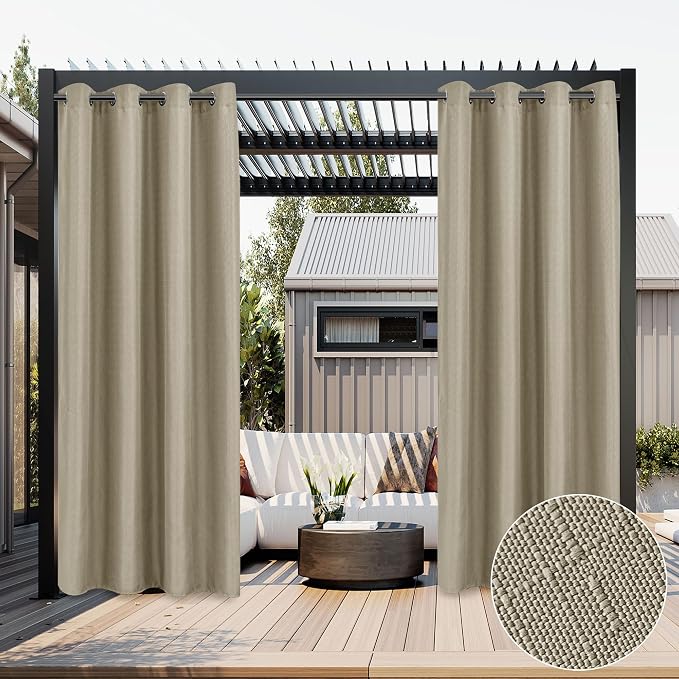 Linen Outdoor Curtains for Patio Waterproof 2 Pcs 54x95 In Taupe | Light by HolidayIdeas