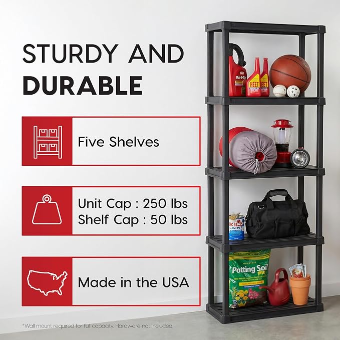 IRIS USA Plastic Storage Shelves |Made in USA| 64"H x 24"W x 12"D - Image 3