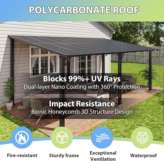 Aoxun 20’x10’ Gazebo with Aluminum Frame & Polycarbonate Panel, Outdoor Patio - Image 7