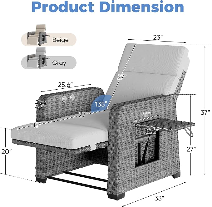 Outdoor Recliner Independent Adjustable Foot & Back Wicker Recliner Chair - Image 2