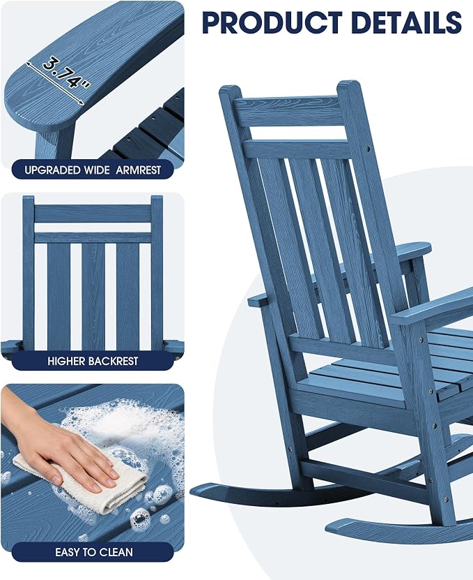 Oversized Outdoor Rocking Chair Set of 6, HDPE Patio Rockers - Image 6