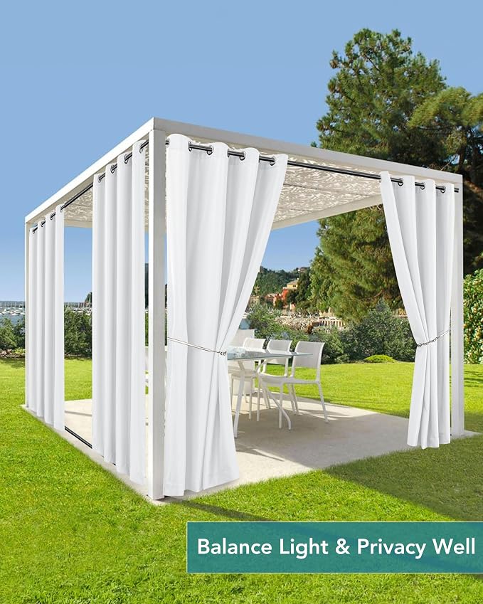 Windproof Outdoor Curtains for Patio Waterproof 4 Pcs 54x120 In White | Grommet - Image 5