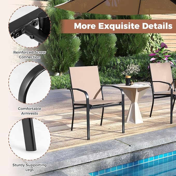 Giantex Stackable Patio Chairs Set of 4, All Weather Outdoor Dining Chairs - Image 7