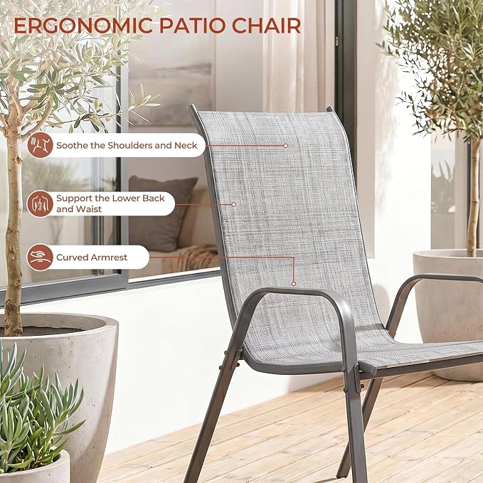 TLSUNNY Patio Chair, Outdoor Stackable Textilene Chairs Set of 6, - Image 6