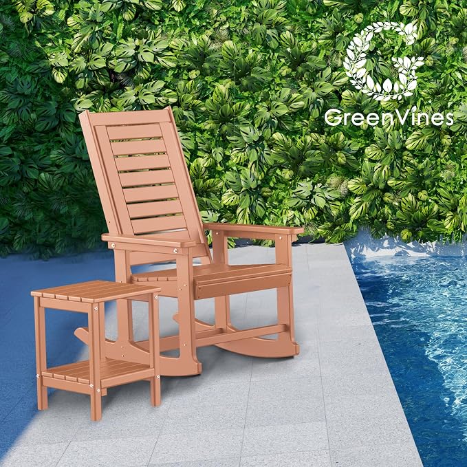 GREENVINES Oversized Outdoor Rocking Chairs Set of 2, HDPE Rocker, Teak | 21.7" - Image 6