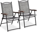 GIANTEX Set of 2 Patio Folding Chairs, Outdoor Patio Dining Chairs w/Armrest by Giantex