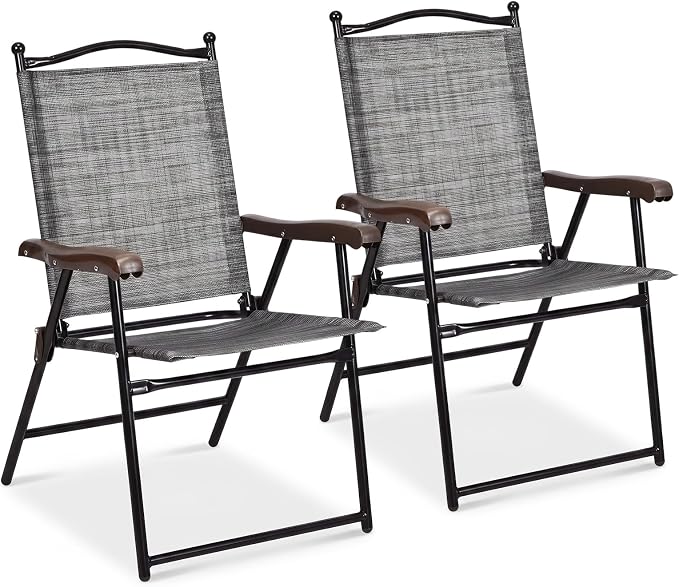 GIANTEX Set of 2 Patio Folding Chairs, Outdoor Patio Dining Chairs w/Armrest by Giantex