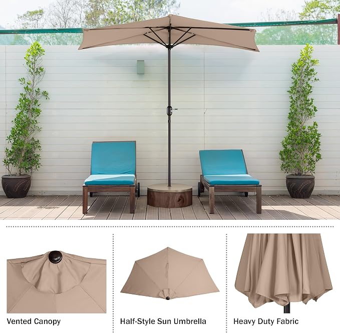 Pure Garden Half Umbrella Outdoor Patio Shade - Image 6