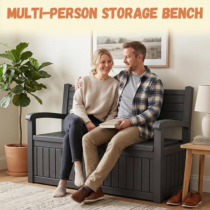 110 Gallon Outdoor Storage Bench, Lockable Patio Storage Bench, - Image 6