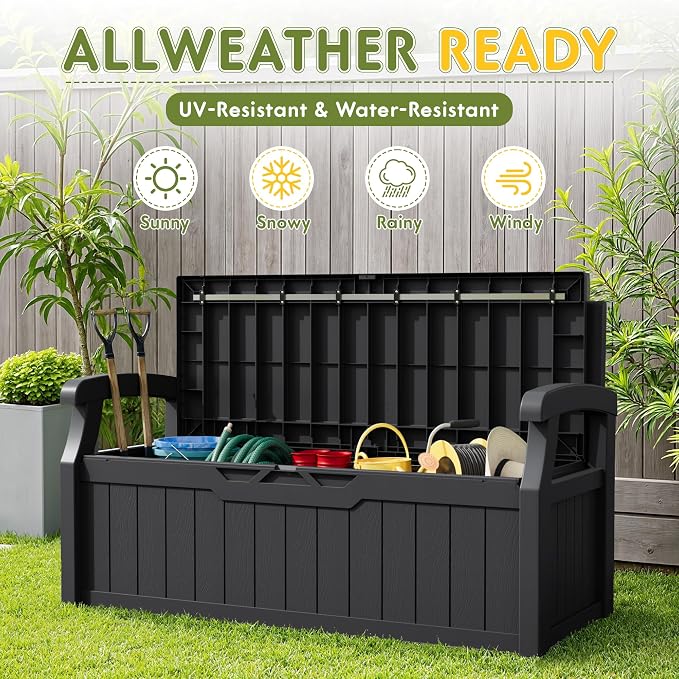 Greesum 80 Gallon Outdoor Storage Bench Deck Box, Waterproof UV Resistant - Image 6