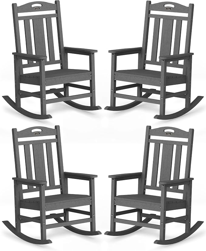 Oversized Outdoor Rocking Chairs Set of 4, 380lbs Heavy-Duty Large Patio Rocker by CIOKEA