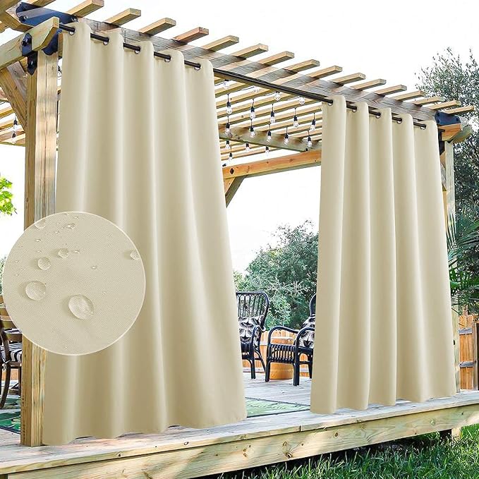 Outdoor Waterproof Curtains W70 x L84 Inch Natural Beige, 1 Panel | Grommet by StangH