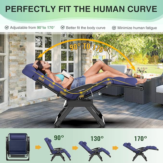Suteck Oversized Zero Gravity Chair, 500LBS 29In XL Outdoor Recliner Chairs | - Image 4