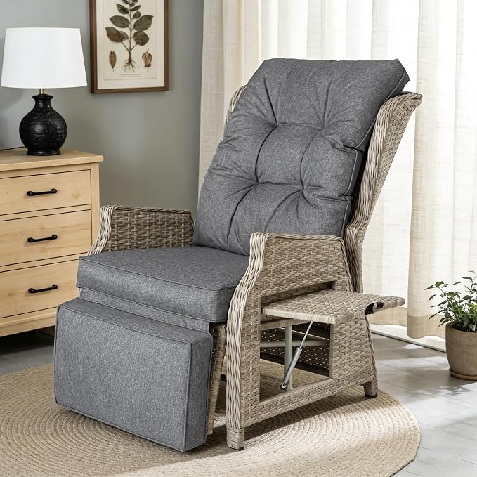 Outdoor Recliner with Adjustable Backrest and Footrest, PE Rattan Lounge Chair - Image 3