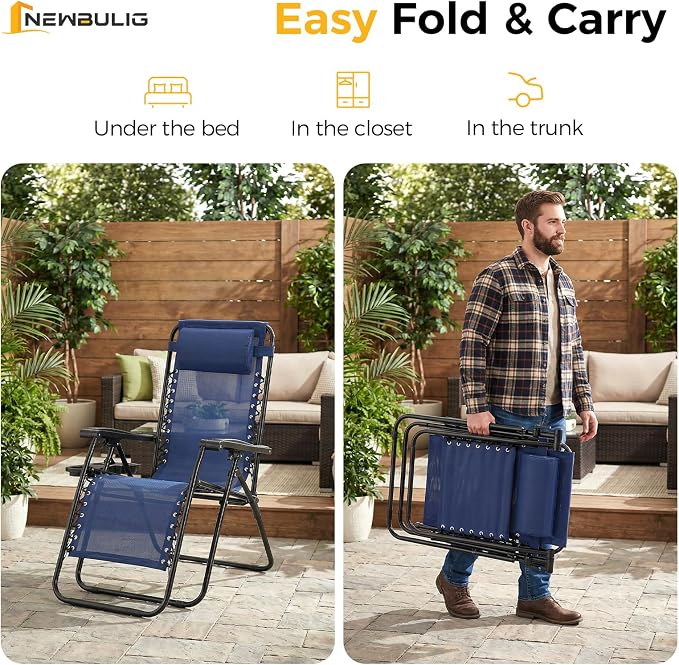NEWBULIG Zero Gravity Chairs Set of 4, Folding Lounge Recliner Chair | Portable - Image 6