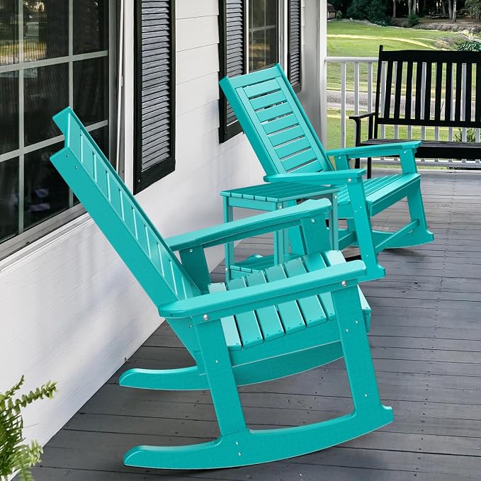 GREENVINES Oversized Outdoor Rocking Chair, HDPE Rocker, Aqua | 21.7" Wide Seat - Image 6