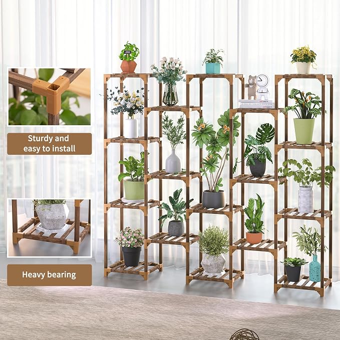 Plant Stand Indoor Outdoor, 17 Tiered Plant Shelf Wood Plant Rack | Tall Plant - Image 2