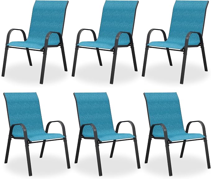 Patio Dining Chairs Set of 6, Stackable Dining Chairs High Back, Breathable by VonzoyHome