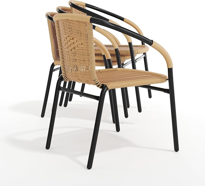 EMMA + OLIVER Beige PE Rattan Stackable Patio Dining Chair, Indoor/Outdoor Use - Image 9