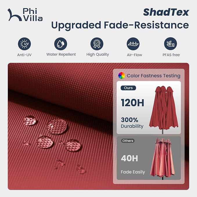 PHI VILLA 10ft Outdoor Patio Umbrellas, 3 Tier Vented Table Umbrella Red | - Image 6