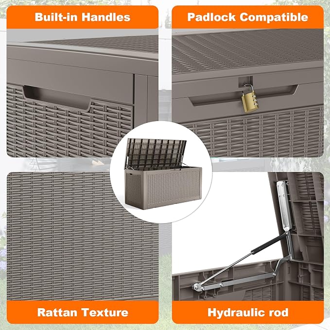 125 Gallon Outdoor Storage Box, Large Waterproof UV Resistant Deck Box - Image 4