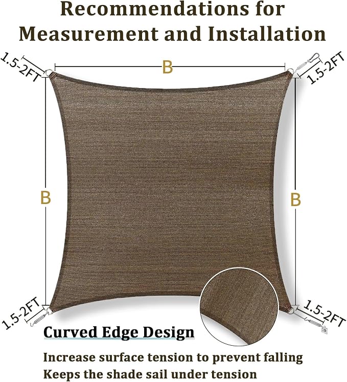 Shade&Beyond 15'x15' Sun Shade Sail Canopy Square, UV Block Breathable Curved - Image 5