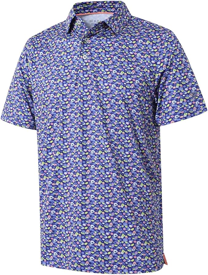 Golf Shirts for Men Dry Fit Short Sleeve Print Performance Moisture Wicking Polo Shirt