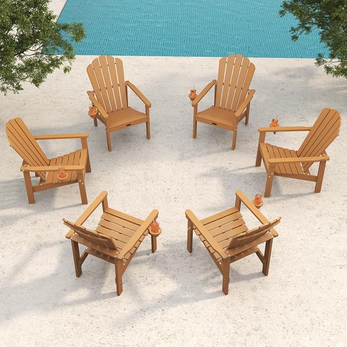 THOEOE Stackable Adirondack Chair Set of 6, Fire Pit Chairs, Wood | All-weather by THOEOE