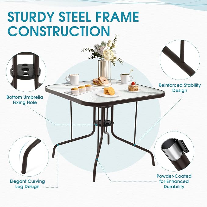 Patio Dining Table for 4 with Umbrella Hole | Outdoor 5 Piece Dining Set 36" x - Image 4