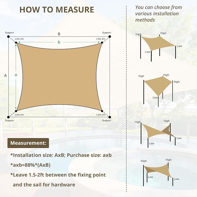 6.5' x 10' Rectangle Sun Shade Sail - Image 4