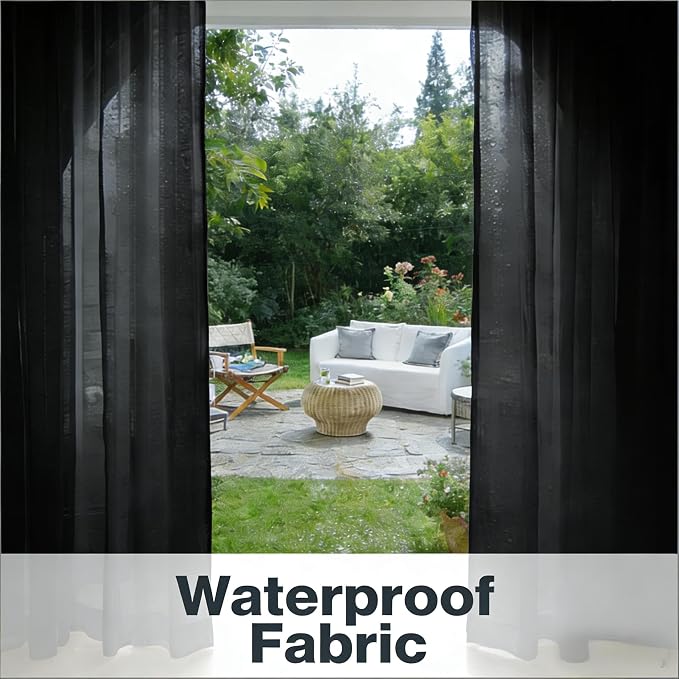 Outdoor Sheer Curtains for Patio Waterproof, 2 Panels Rod Pocket Indoor/Outdoor - Image 6