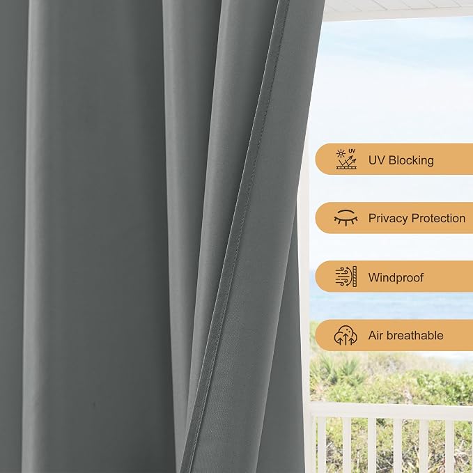 Outdoor Curtains for Patio Waterproof Rod Pocket 4 Pcs 54x84 Inch Grey | - Image 4