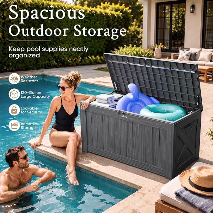 Devoko 120 Gallon Deck Box Resin Outdoor Storage Box Waterproof | Large Outdoor - Image 6